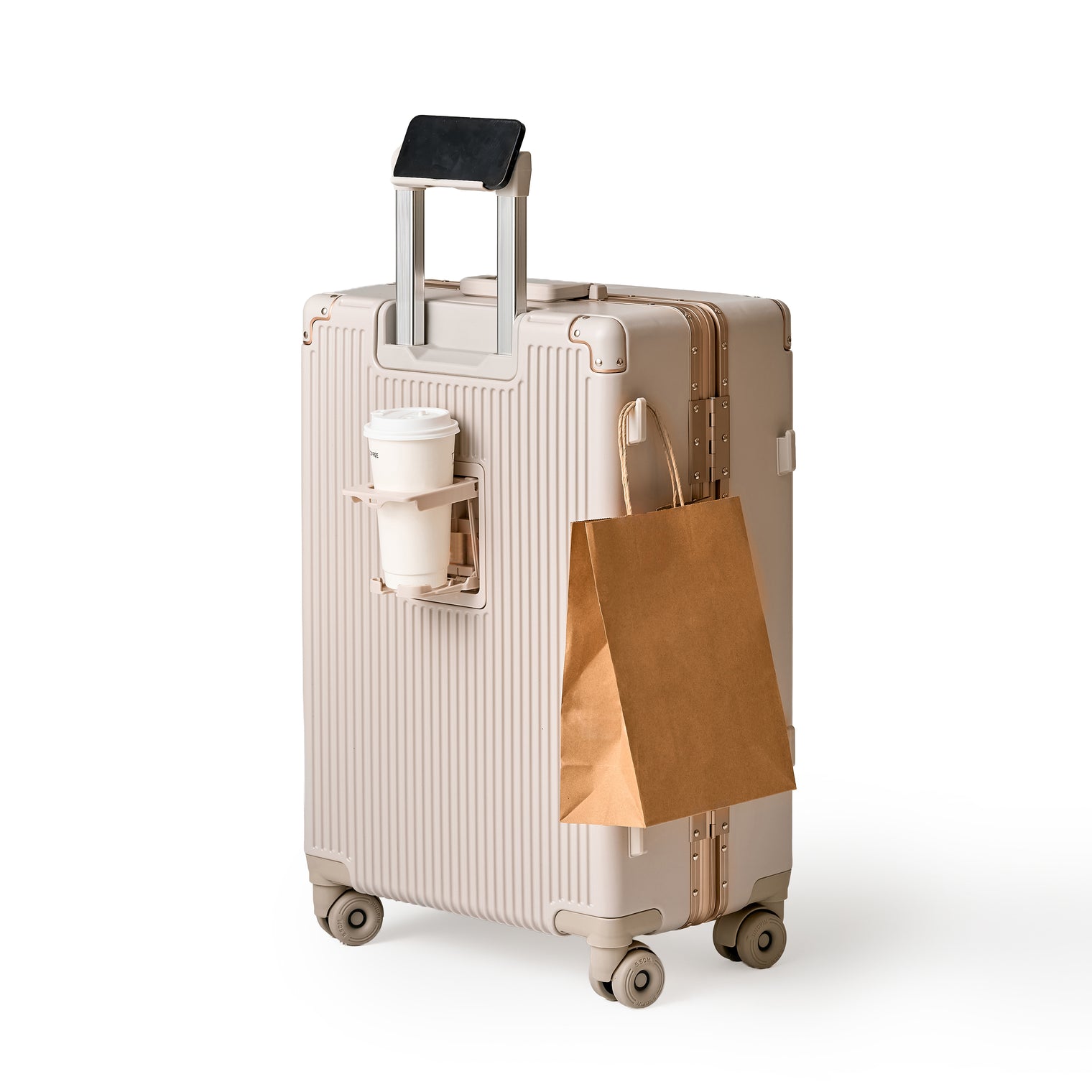 215進化形！ スーツケース 大型 ワンタッチ式カップホルダー キャリーケース 超軽量アルミフレーム 静音ダブルキャスター