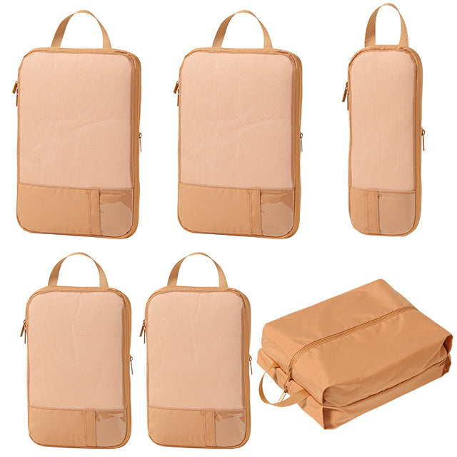 6点セット 圧縮ポーチ トラベルポーチ 圧縮 セット ポーチ 旅行 大容量 メッシュ 通気性 軽量 出張 衣類スペース 50％ 節約